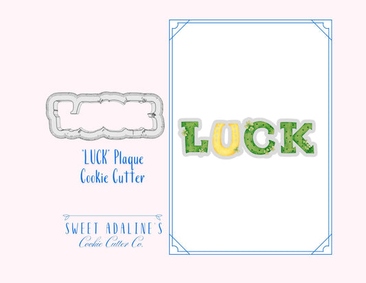 LUCK Plaque Cookie Cutter – Festive Irish Design with Shamrocks for St. Patrick's Day –Lucky Horseshoe– 3 Sizes – Custom Color - 3D Printed