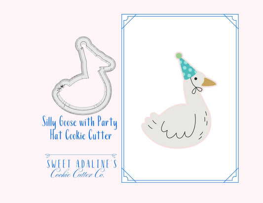 Silly Goose with Party Hat Cookie Cutter –Animals Wearing Party Hats -Perfect for Silly Goose Theme Celebrations –3 Sizes - thick sturdy