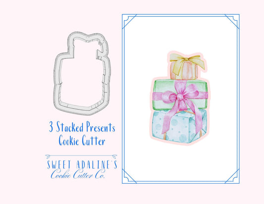3 Stacked Presents Cookie Cutter – Perfect for Birthdays, Holidays, & Special Occasions - Gift Box Design with large bow cookie cutter