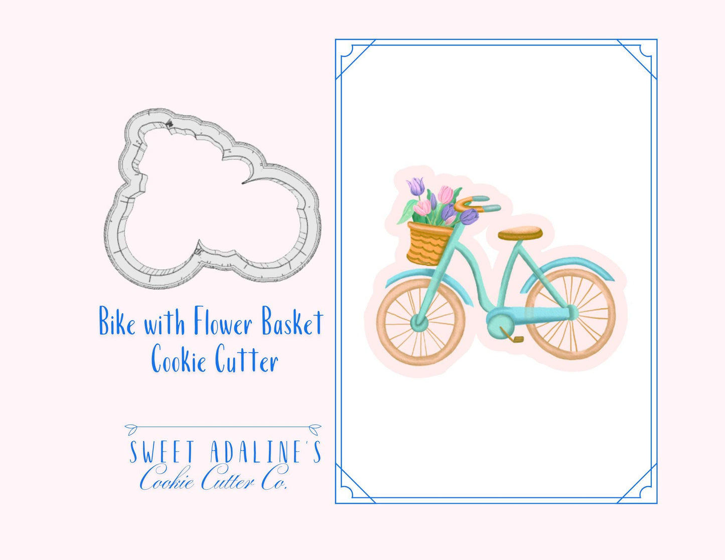 Bike with Flower Basket Cookie Cutter – Cute & Whimsical Bicycle Design with Flowers – Perfect for Spring Baking – Custom Color