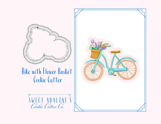 Bike with Flower Basket Cookie Cutter – Cute & Whimsical Bicycle Design with Flowers – Perfect for Spring Baking – Custom Color