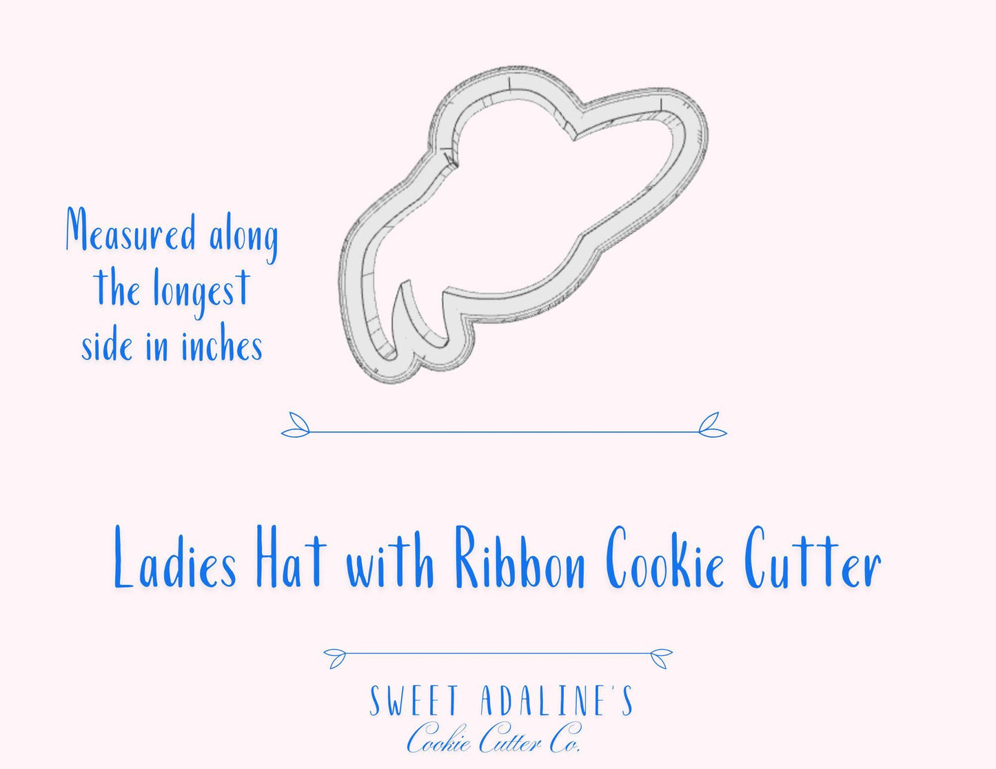 Ladies Hat with Ribbon Cookie Cutter – Wide Brimmed Hat Design for Spring & Summer Parties – Custom Color – Perfect for Tea Parties