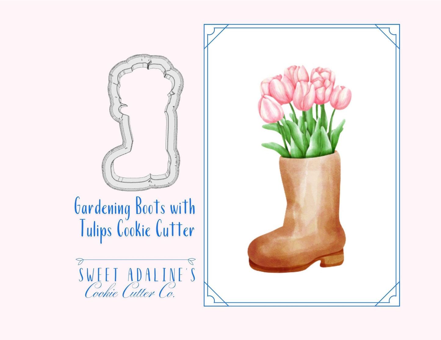 Gardening Boots with Tulips Cookie Cutter – Charming Garden Design – Perfect for Spring, Mother’s Day & Garden-themed Parties -3 Sizes