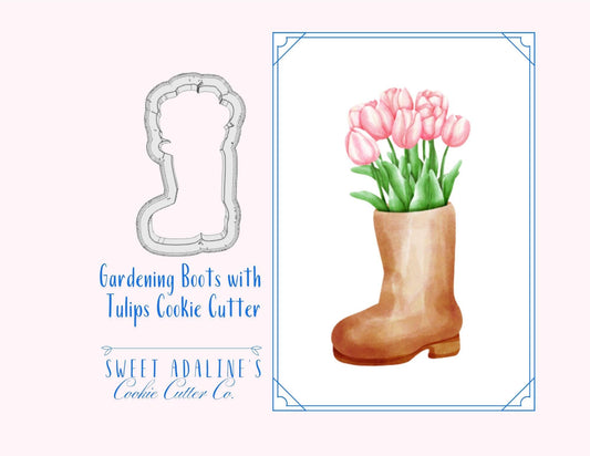 Gardening Boots with Tulips Cookie Cutter – Charming Garden Design – Perfect for Spring, Mother’s Day & Garden-themed Parties -3 Sizes