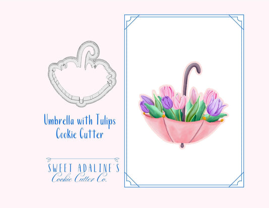 Umbrella with Flowers Cookie Cutter – Whimsical Tulips for Spring, Garden & Tea Parties – Gift for Gardeners and cookie lovers