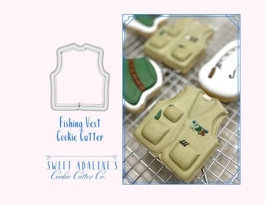Fishing Vest Cookie Cutter – Perfect for Father's Day, Summer Parties & Lake Days – Custom Color - 3D Printed - Sturdy for Thick Dough