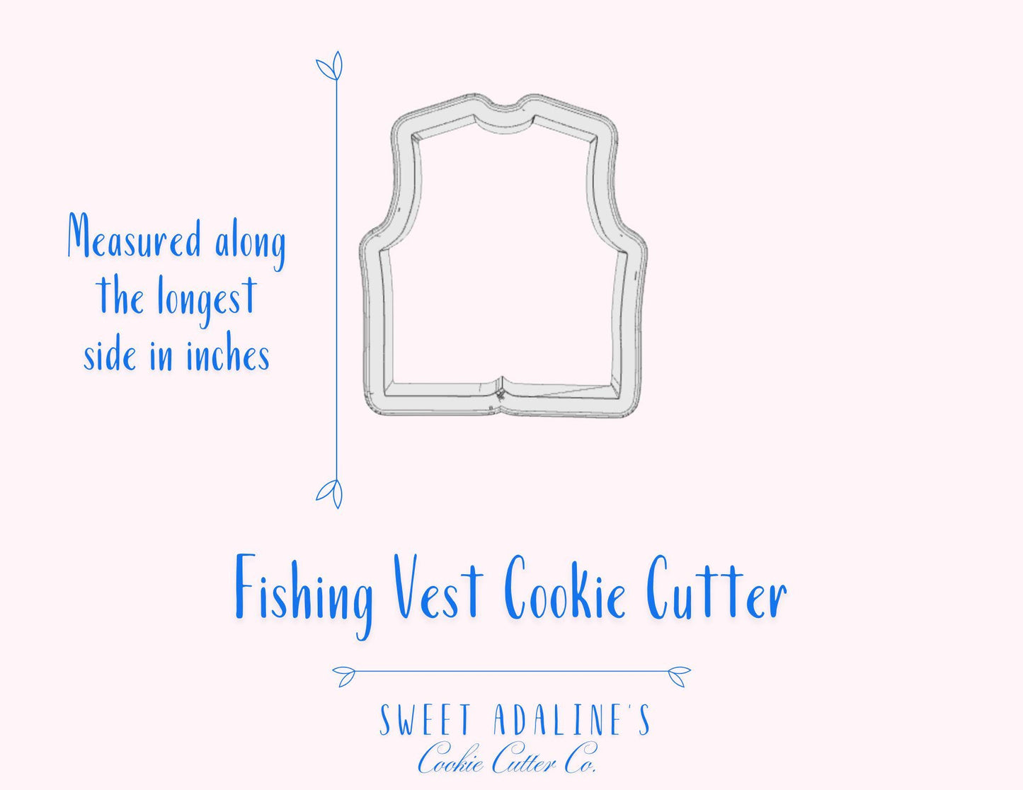 Fishing Vest Cookie Cutter – Perfect for Father's Day, Summer Parties & Lake Days – Custom Color - 3D Printed - Sturdy for Thick Dough