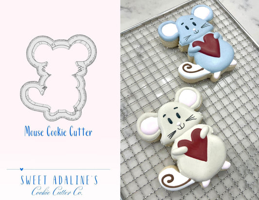 Cute Mouse Holding Heart Cookie Cutter, Adorable Animal Cookie Cutter for Valentine's Day & Gifts, custom 3D printed cutters for royal icing
