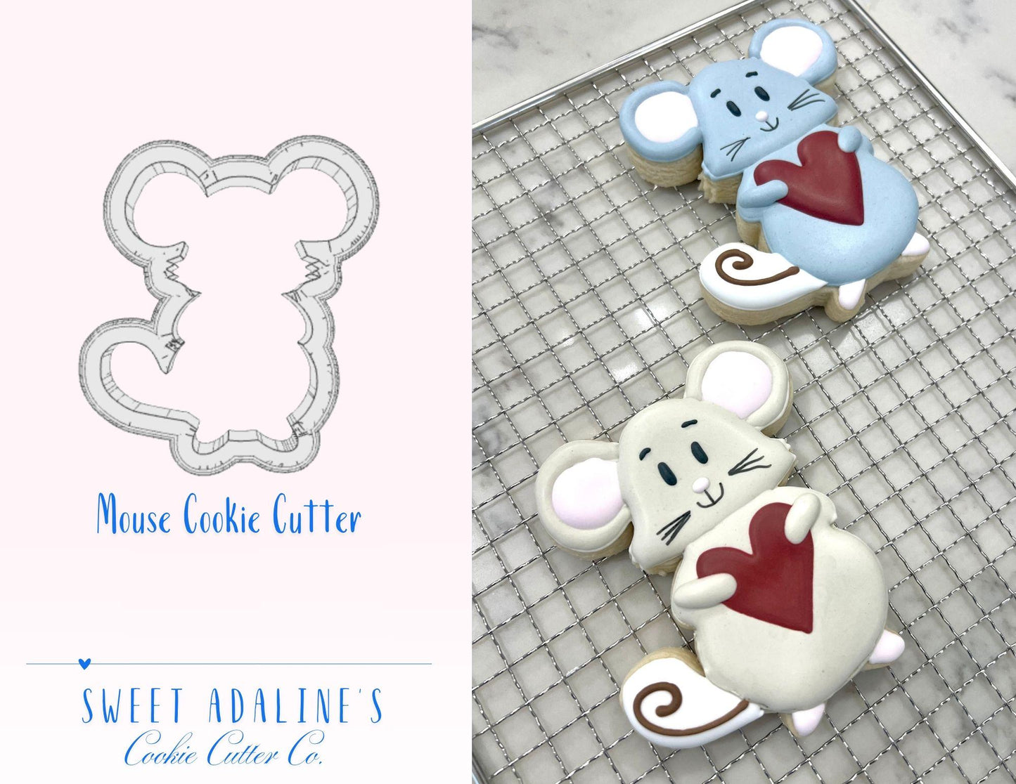 Cute Mouse Holding Heart Cookie Cutter, Animal Cookie Cutter for Valentine's Day & Gifts, custom 3D printed cutters for royal icing
