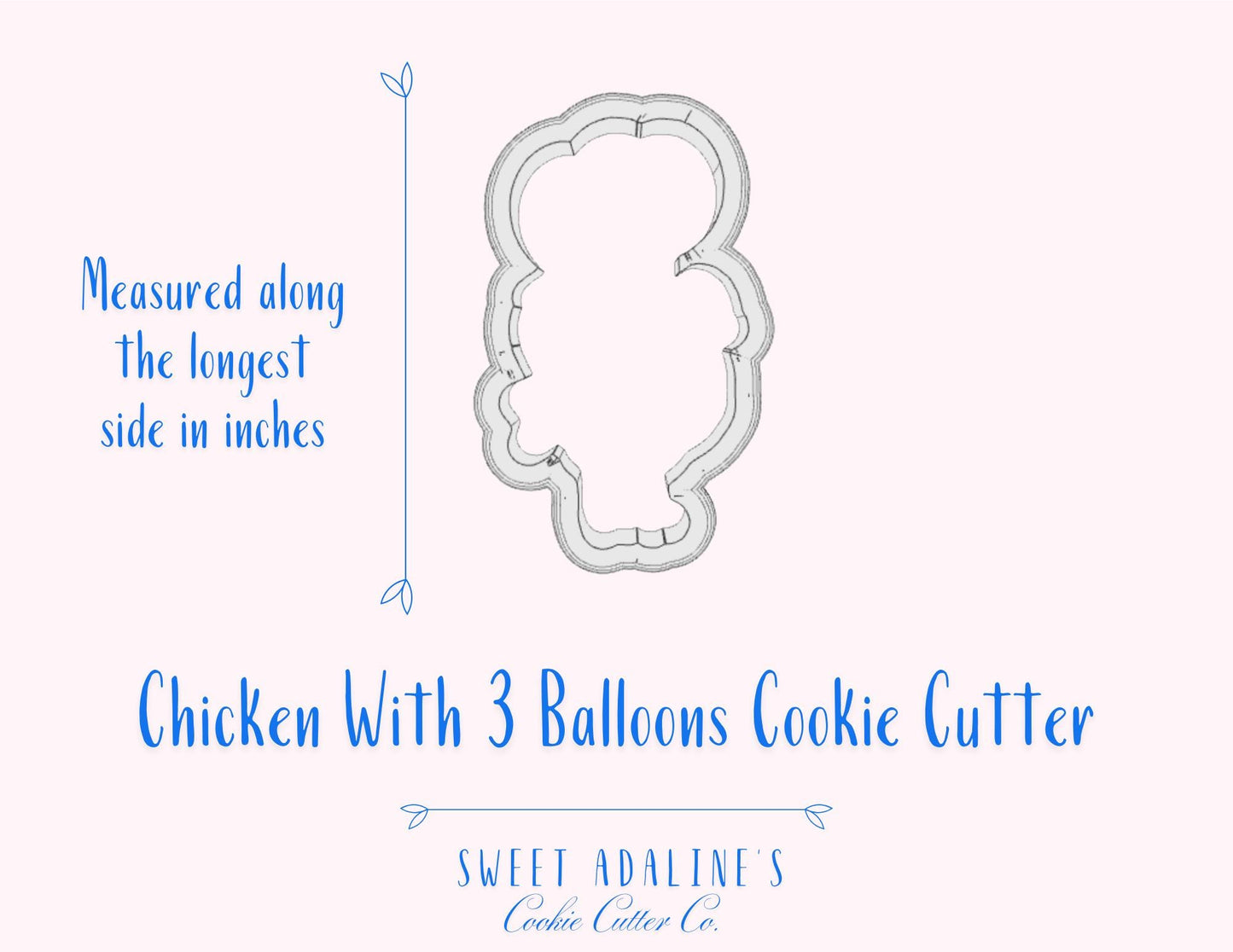 Chicken with 3 Balloons Cookie Cutter – Cute Chicken Design – Perfect for Farm Themed Parties and Gifts – Sturdy, thick cutter with handle