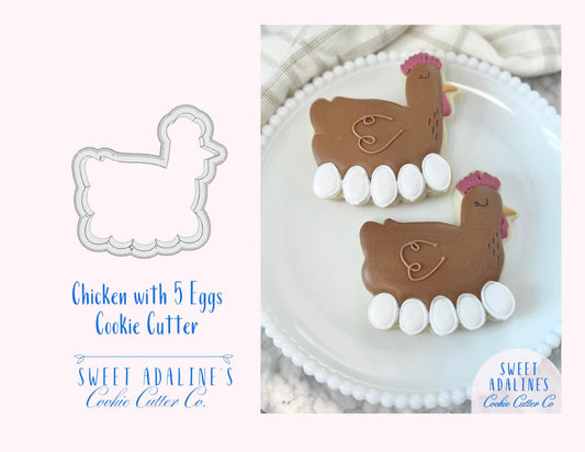 Chicken with 5 Eggs Cookie Cutter – Perfect for Spring, Easter & Farmhouse themed Parties, Cute Chicken Design - Sturdy, Thick Cutters