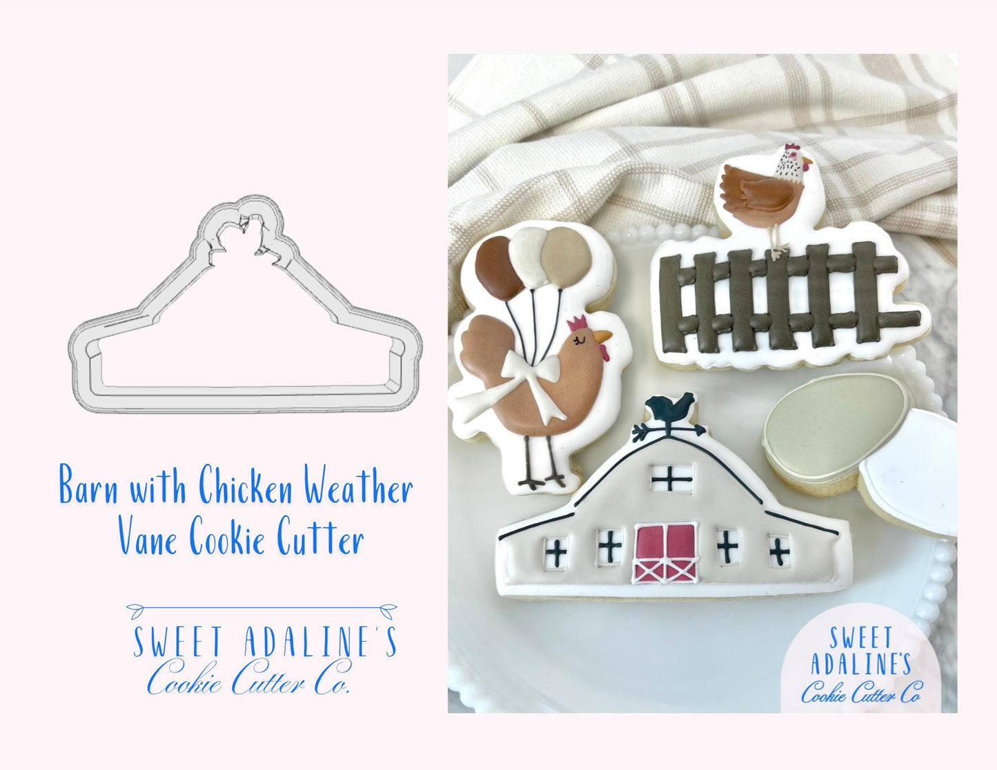 Barn with Chicken Weather Vane Cookie Cutter - Perfect for Farm-Themed, Easter, and Spring Baking –  Rustic Farm - Sturdy, Thick Cutter