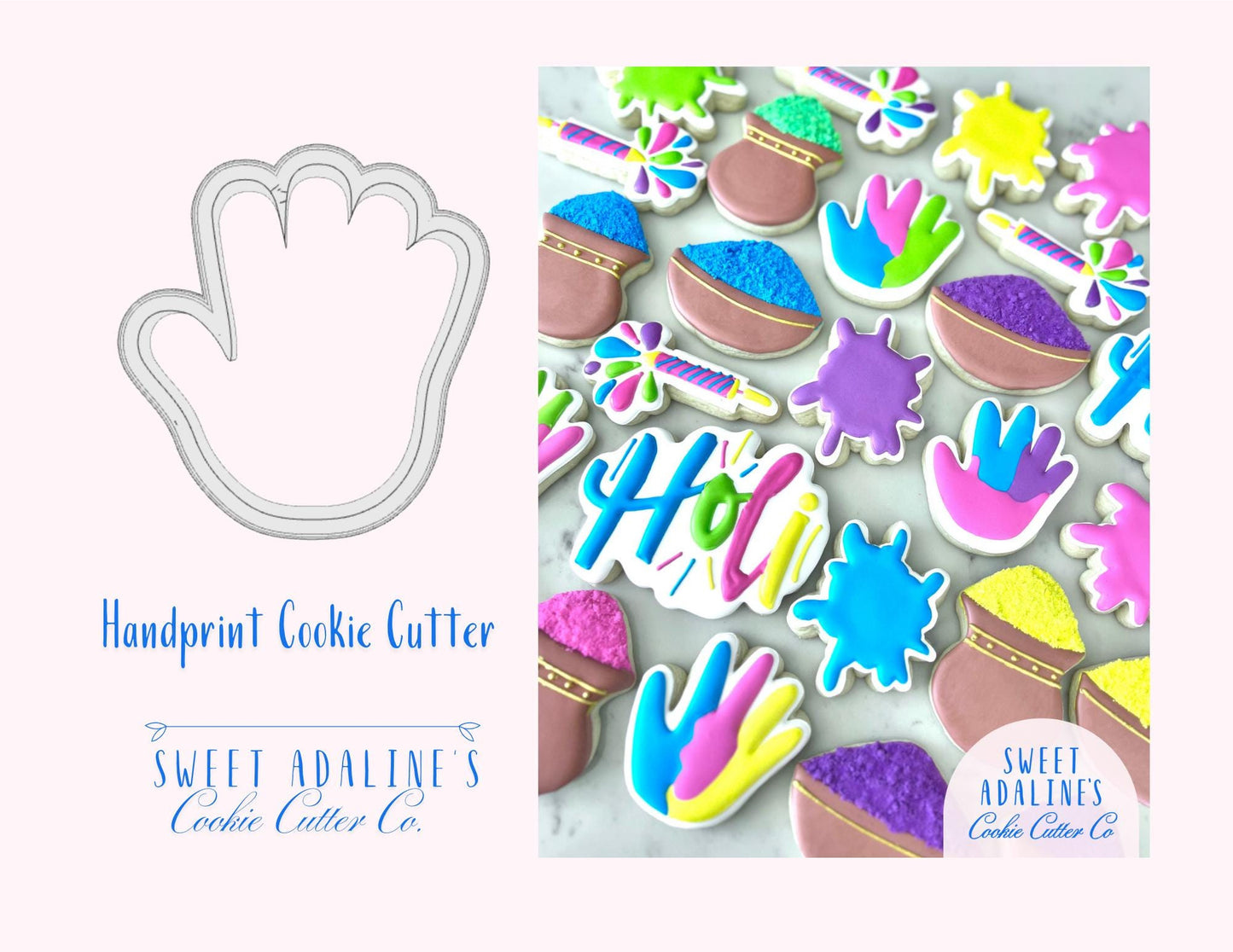Handprint Cookie Cutter - Hand Shaped Cookie Cutter - Designed for Holi Festival of Colors Sturdy 3D Printed Cutter, Thick for Dough