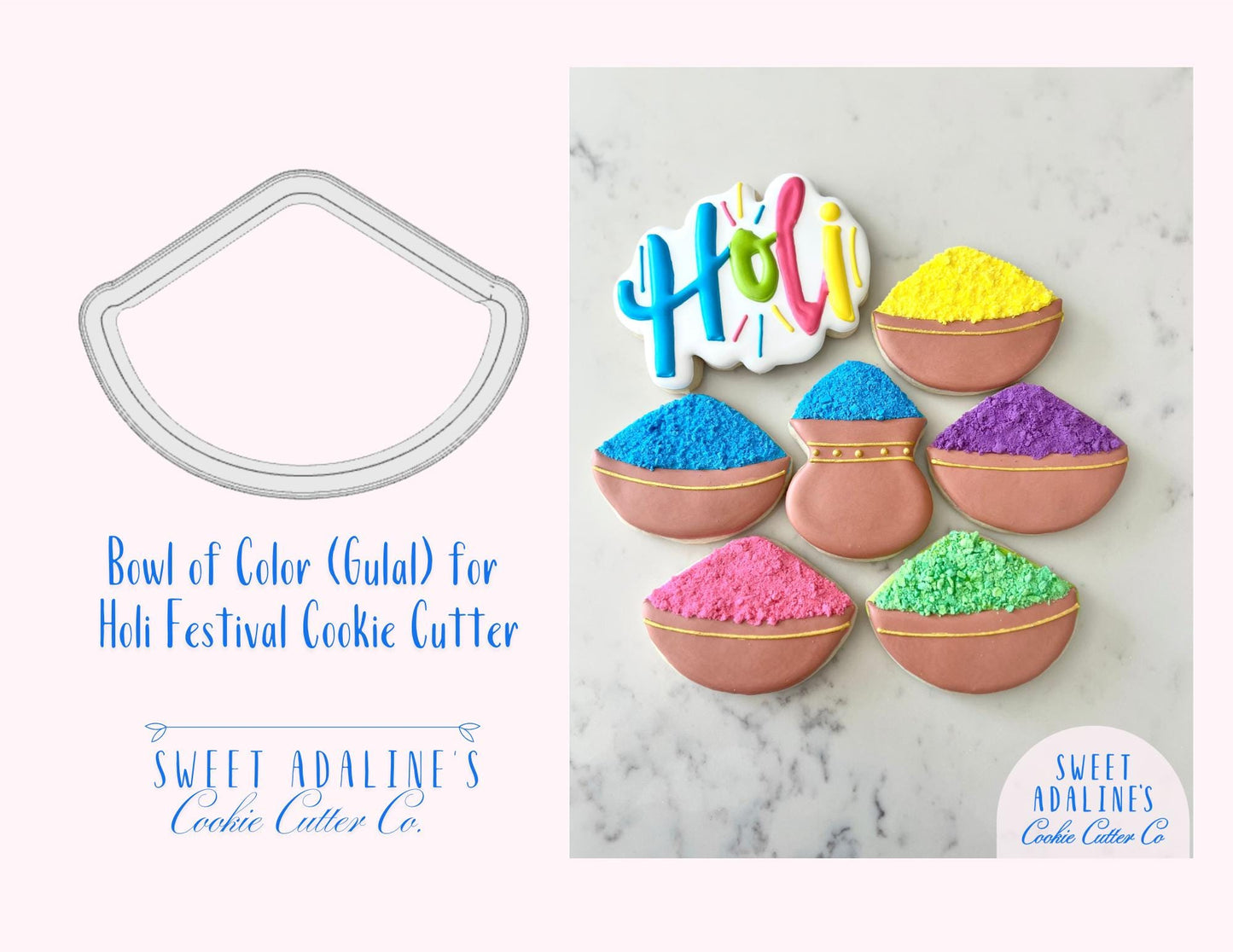 Bowl of Color (Gulal) for Holi Festival Cookie Cutter – Celebrate the Festival of Colors with Fun Baking - Indian Festival Inspired - Sturdy
