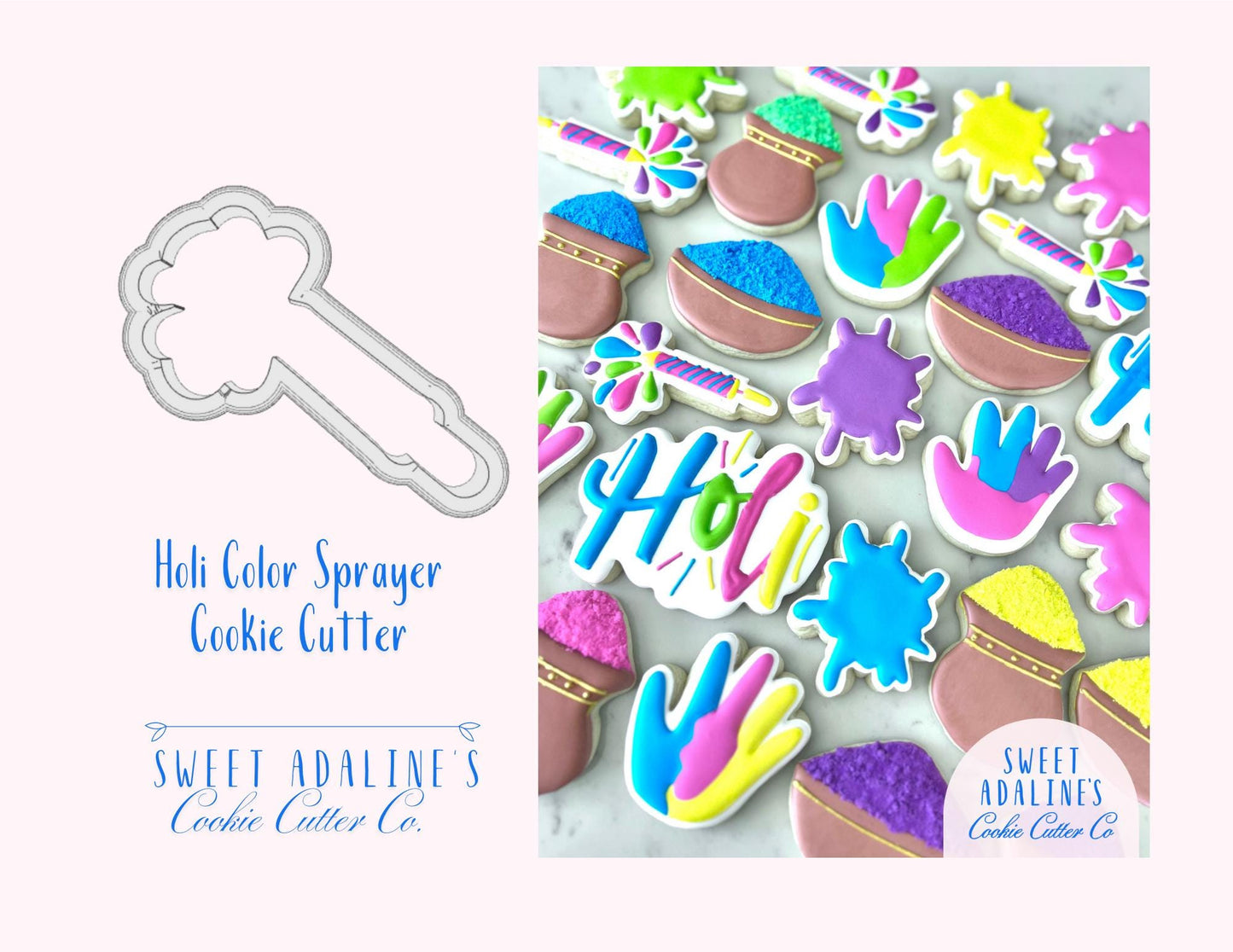 Holi Color Sprayer Festival Cookie Cutter –Celebrate the Festival of Colors with Fun Baking -Indian Festival Inspired - Sturdy, Thick Cutter