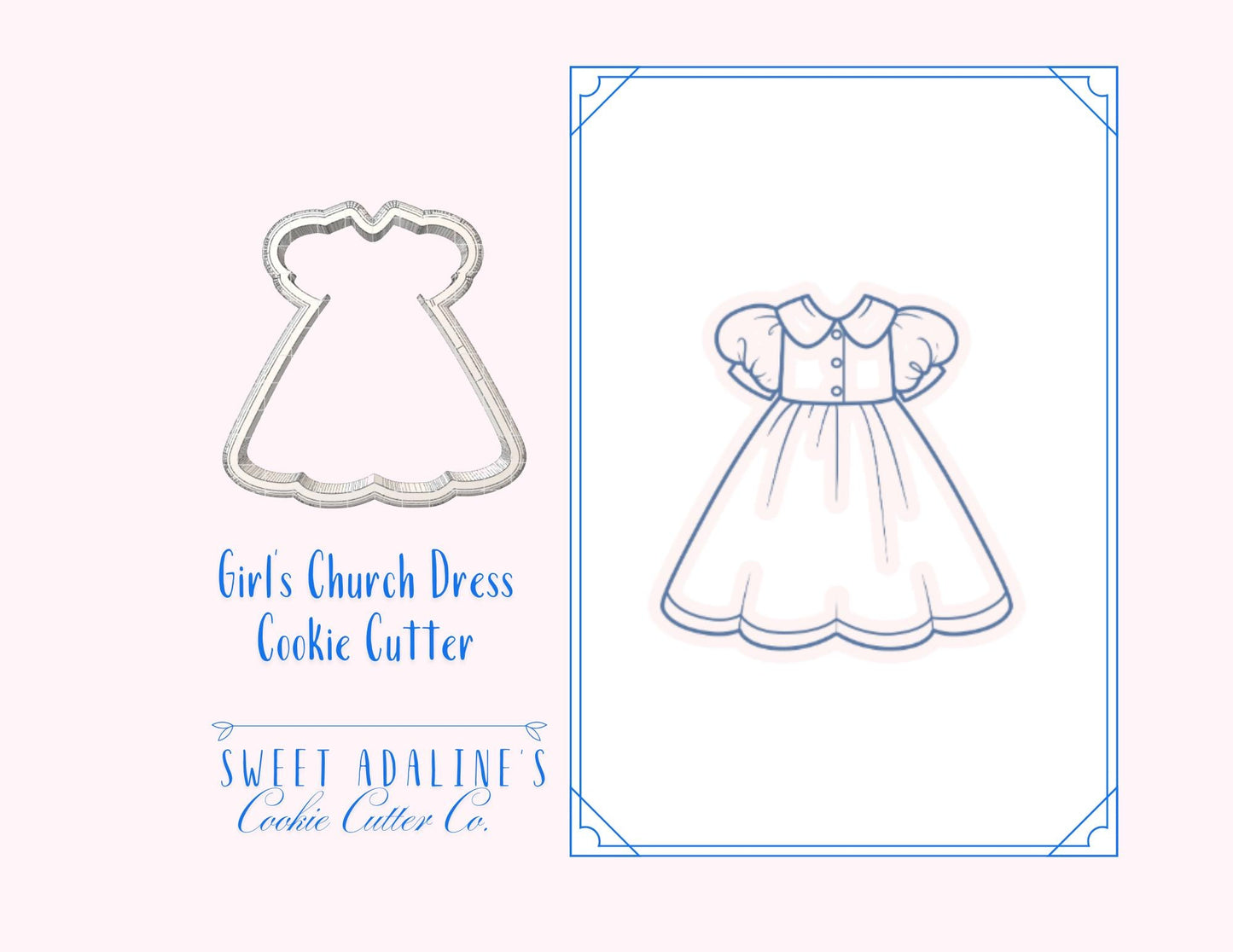 Girl's Church Dress Cookie Cutter: Baptism, Communion, Confirmation