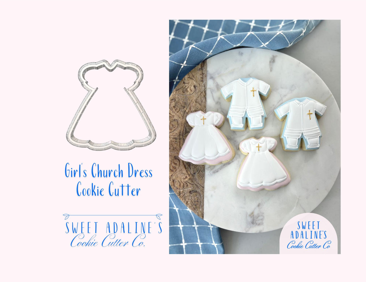 Girl's Church Dress Cookie Cutter: Baptism, Communion, Confirmation