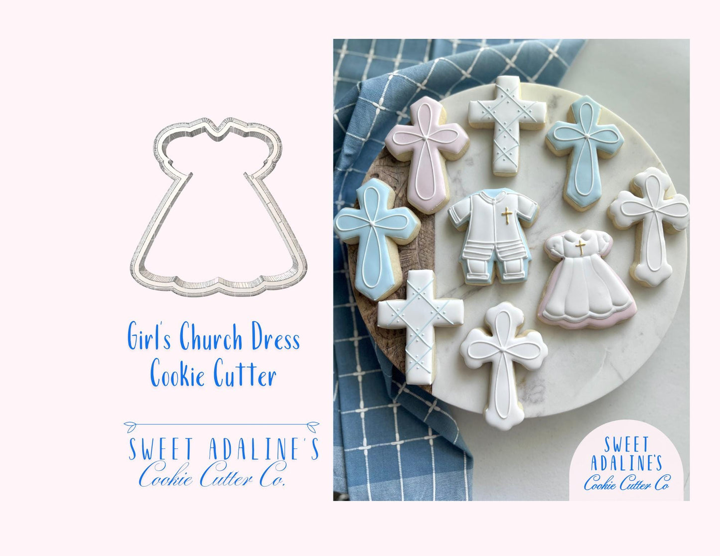 Girl's Church Dress Cookie Cutter: Baptism, Communion, Confirmation
