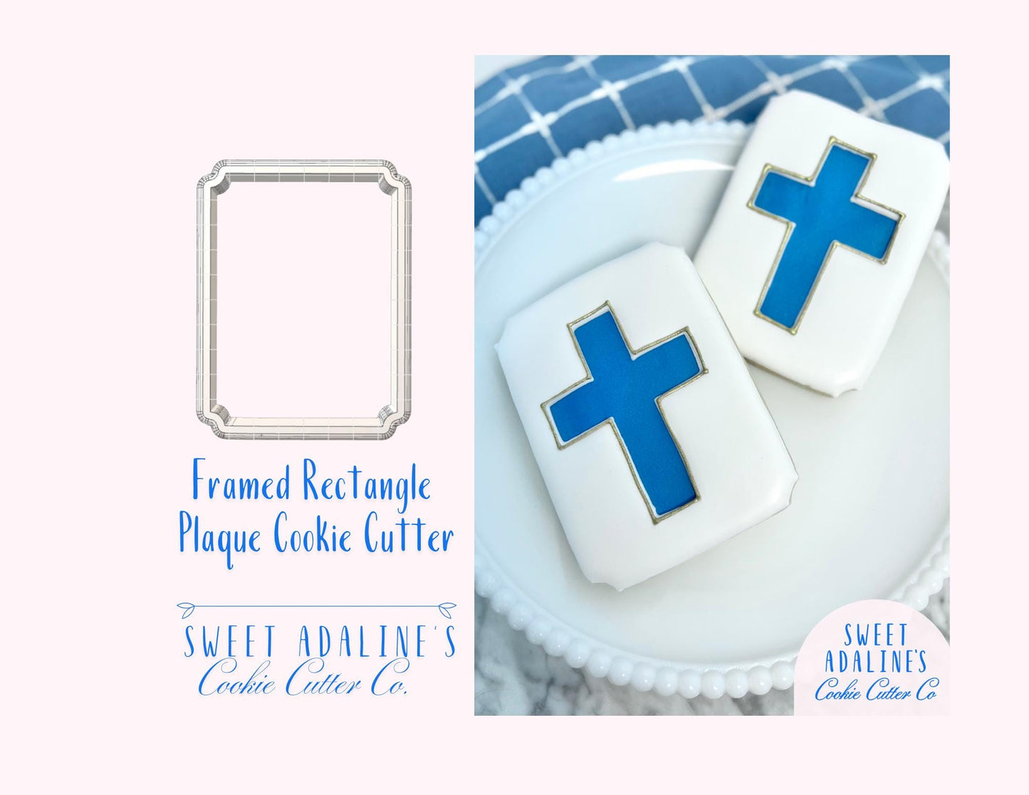 Framed Rectangle Plaque Cookie Cutter: Elegant Sugar Cookie Design