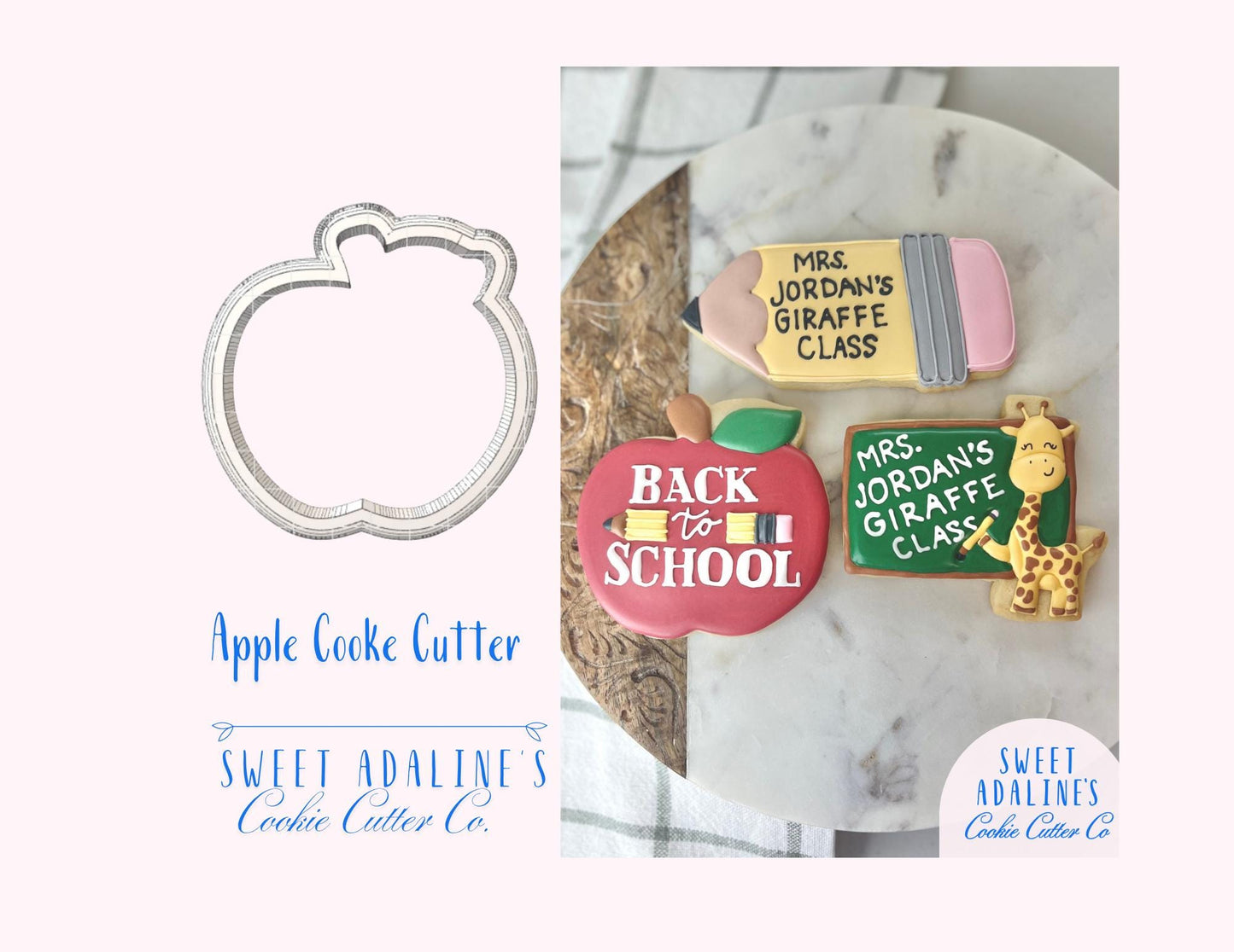 Apple Cookie Cutter – Back to School Teacher Gift – Classroom Favor – First Day of School Cookie – Teacher Appreciation Baking Tool - Thick