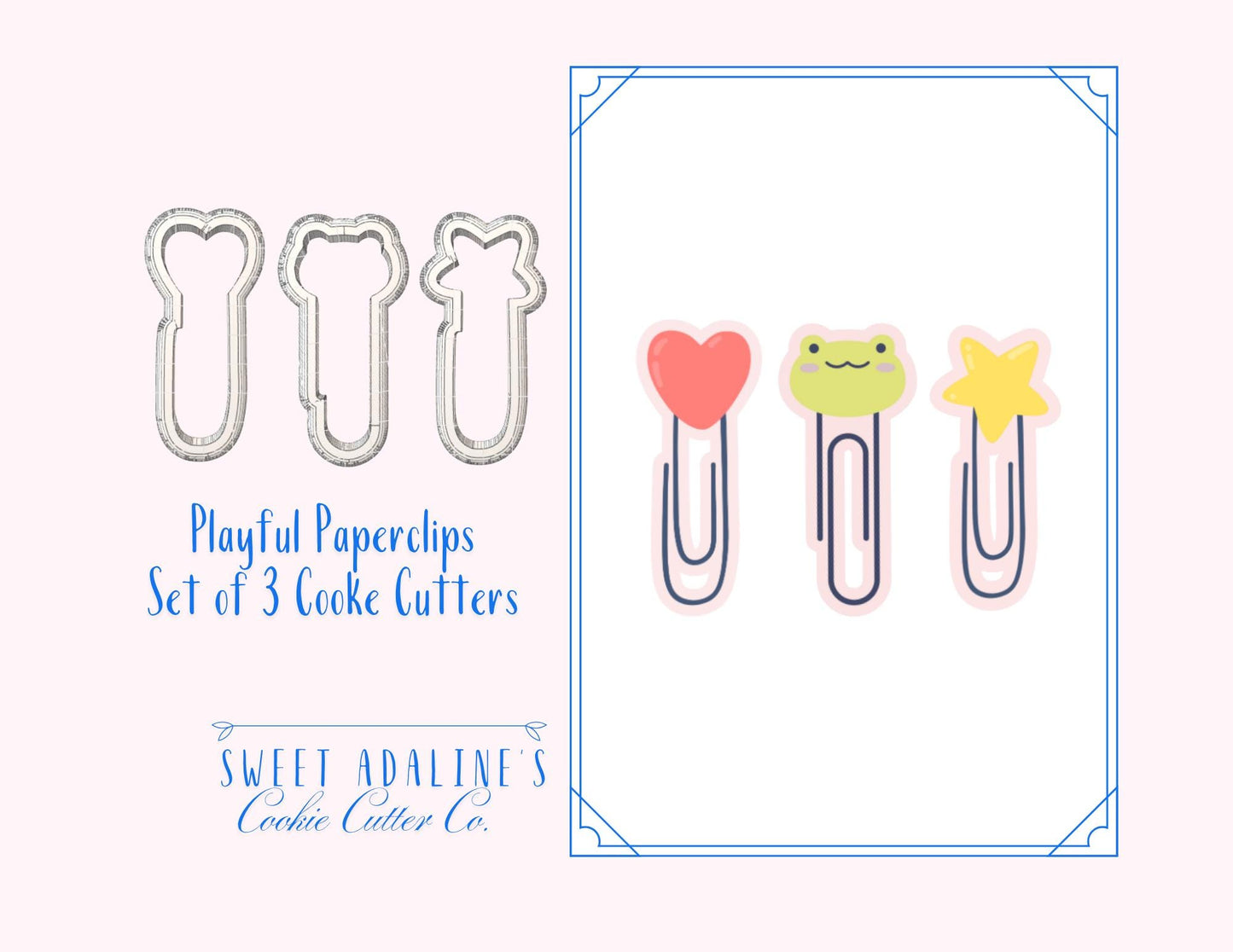 Paperclip Cookie Cutter Set: Heart, Frog, Star - 3D Printed PLA