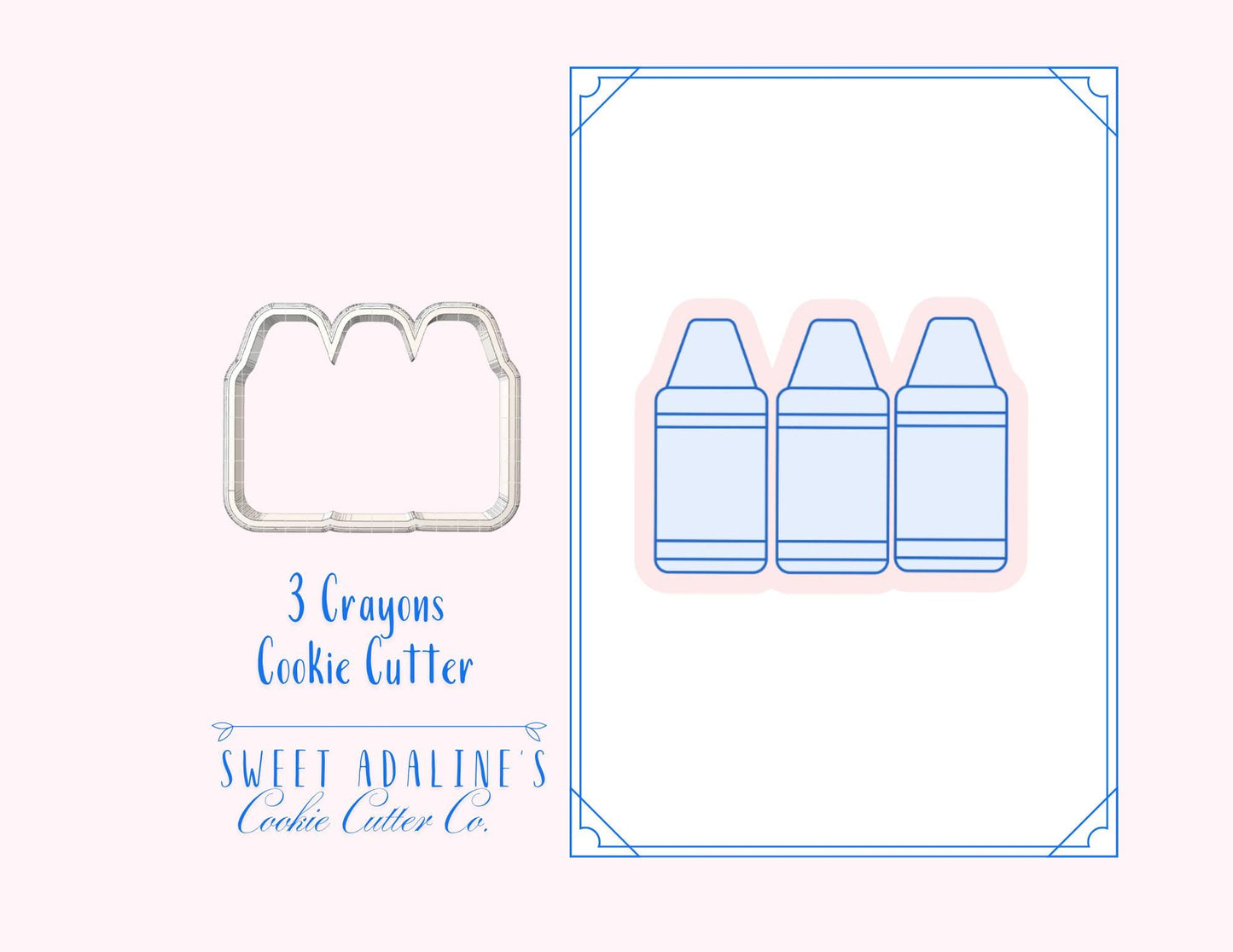 3 Crayons Cookie Cutter – Back to School Teacher Gift – Classroom Party Favor – School Supplies Cookie – Fondant & Clay Cutter –Sturdy thick