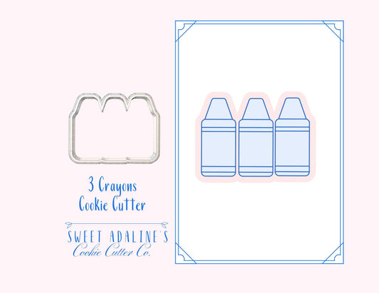 3 Crayons Cookie Cutter – Back to School Teacher Gift – Classroom Party Favor – School Supplies Cookie – Fondant & Clay Cutter –Sturdy thick