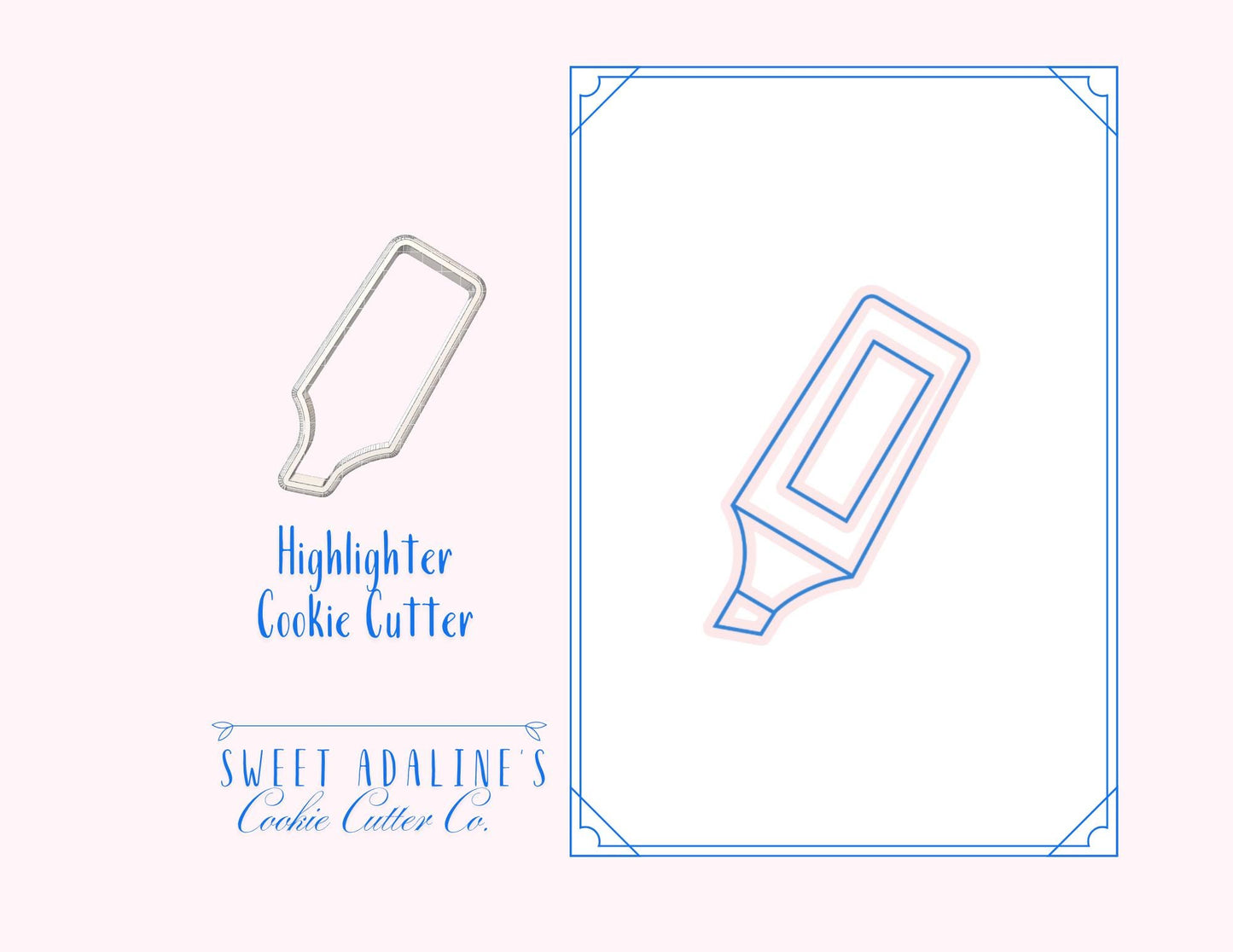 Highlighter Cookie Cutter – Back to School Teacher Gift – Classroom Party Favor – Office Supply Cookie – Fondant & Clay Cutter –Sturdy thick