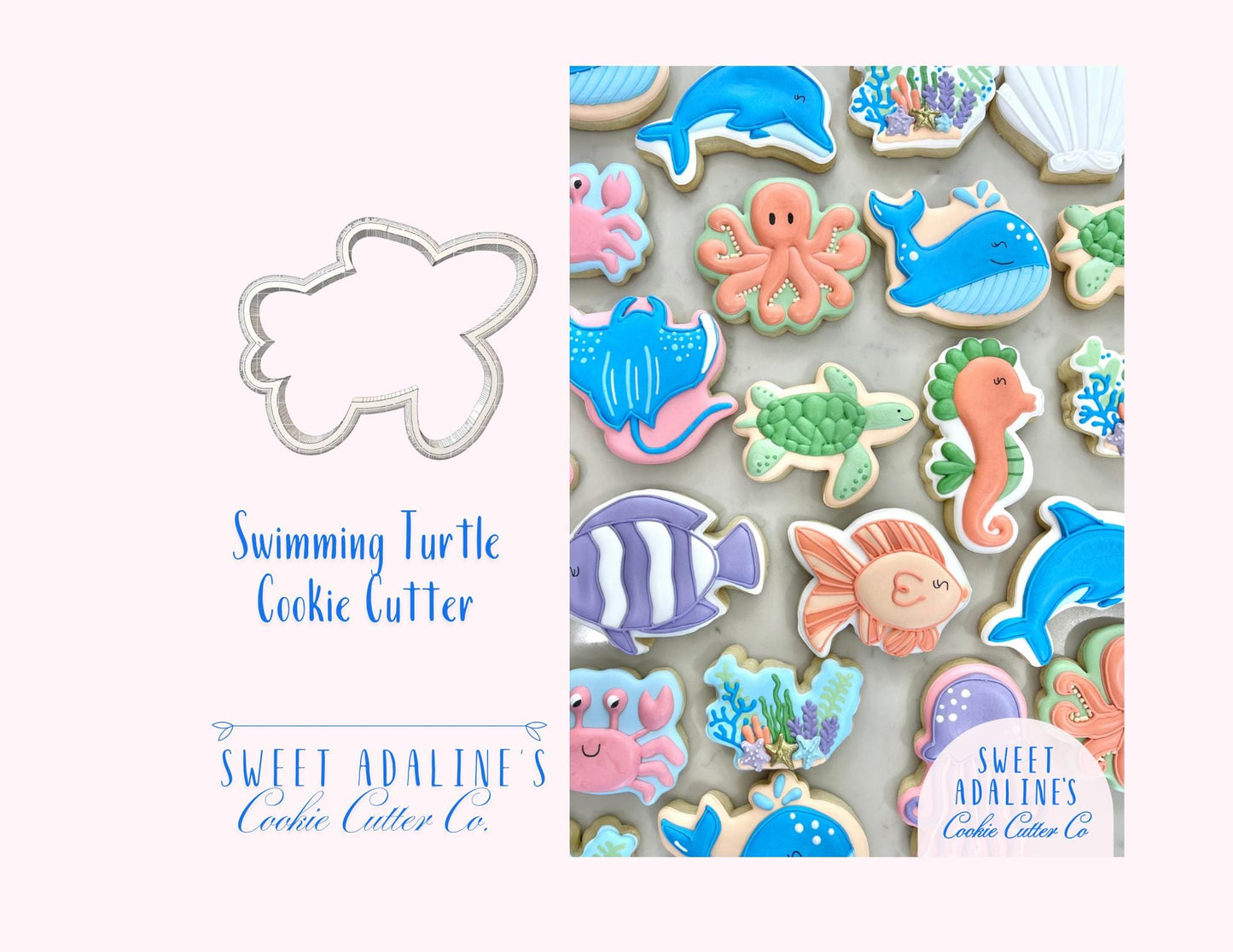Swimming Turtle Cookie Cutter: Ocean Animal Cookie Cutters; Beach, Nautical, and Under the Sea Theme Party; Baby Shower & Summer Cookies