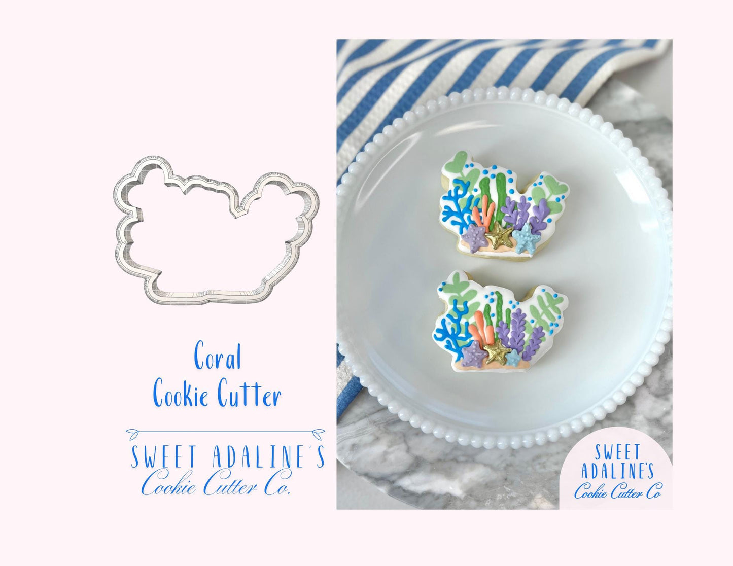 Coral Cookie Cutter: Ocean Reef Design; Under the Sea Cookie Cutter Collection; Beach, Nautical, and Summer Party Cookie Decorating