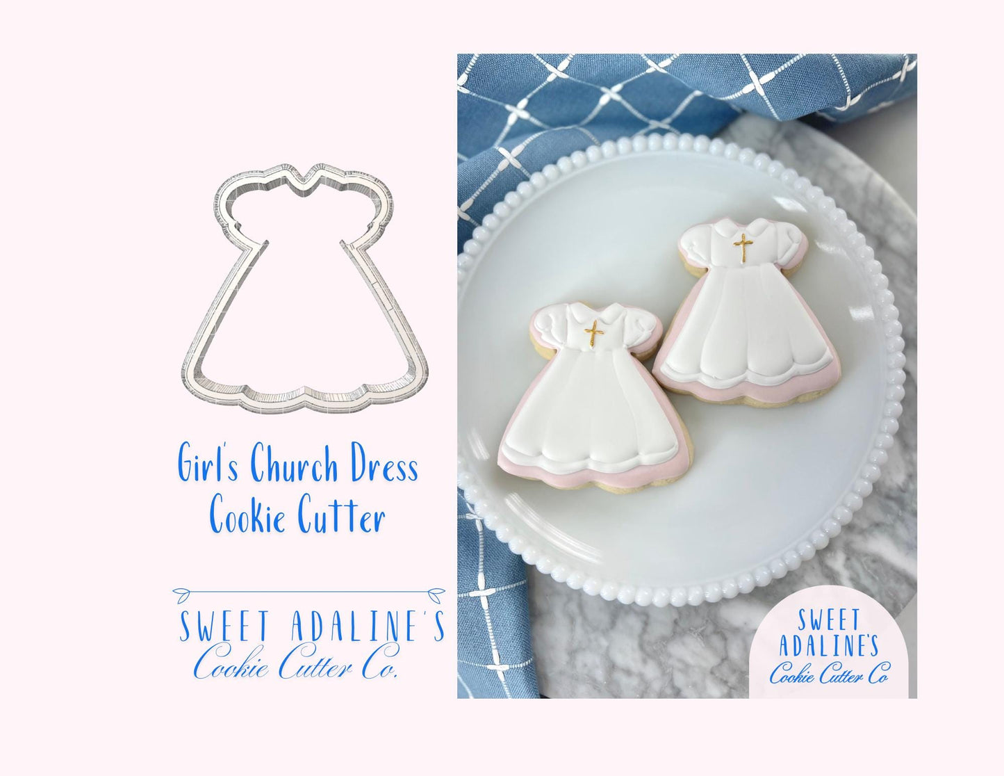 Girl's Church Dress Cookie Cutter: Baptism, Communion, Confirmation