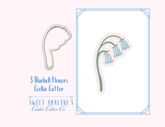 3 Bluebell Flowers Cookie Cutter: Fairy Garden, Woodland, Spring & Baby Shower Theme Party Favors - Long stem flower shape