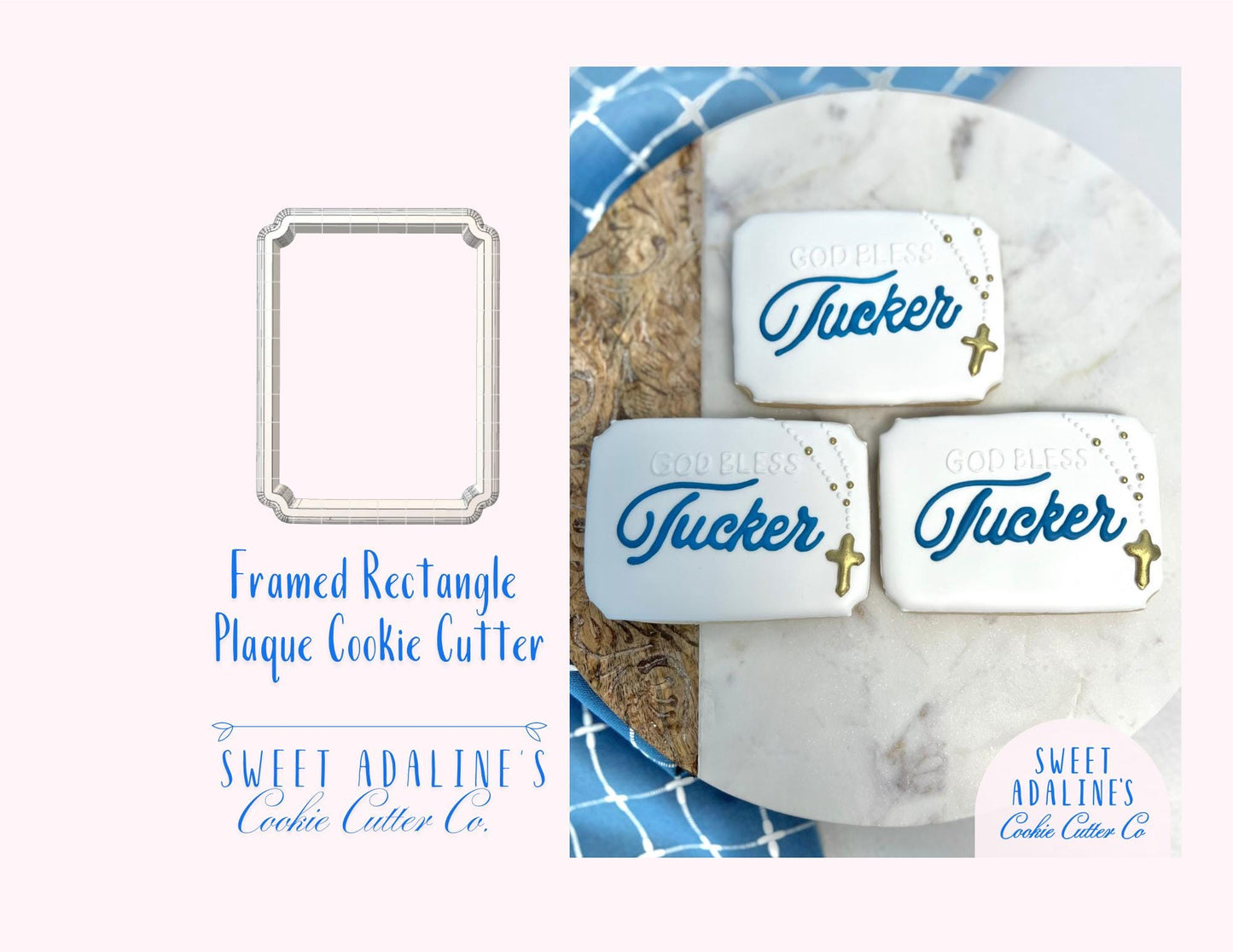 Framed Rectangle Plaque Cookie Cutter: Elegant Sugar Cookie Design