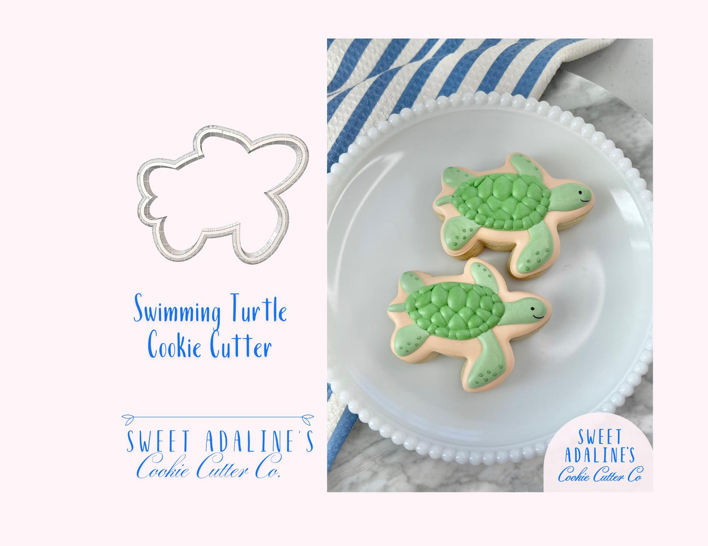 Swimming Turtle Cookie Cutter: Ocean Animal Cookie Cutters; Beach, Nautical, and Under the Sea Theme Party; Baby Shower & Summer Cookies