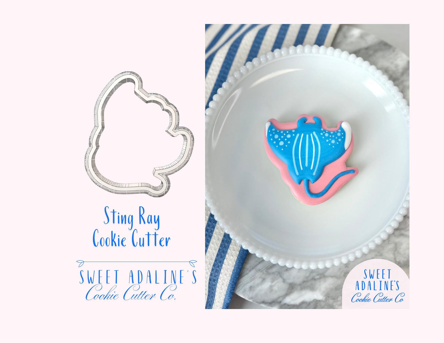 Stingray Cookie Cutter: Under the Sea Ocean Animal Cookie Cutter; Summer Beach Party, Aquarium Theme, Tropical Baking Party Favors