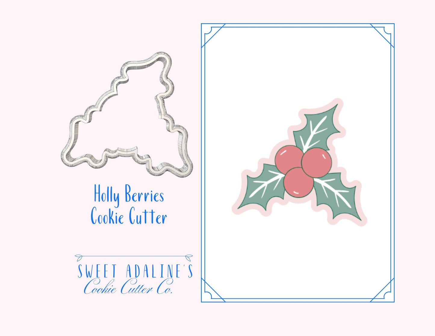 Holly Berries Cookie Cutter – Christmas Holly Leaf and Berries Cookie Cutter – 3D Printed Holiday Cookie Decorating Tool