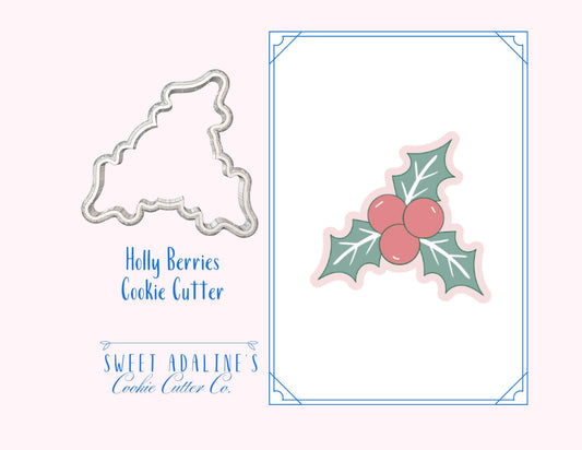 Holly Berries Cookie Cutter – Christmas Holly Leaf and Berries Cookie Cutter – 3D Printed Holiday Cookie Decorating Tool