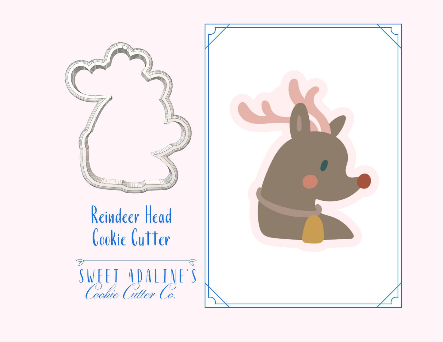 Reindeer Head Cookie Cutter – Rudolph Cookie Cutter – 3D Printed Christmas Cookie Cutter – Holiday Baking Tool – Sweet Adaline’s