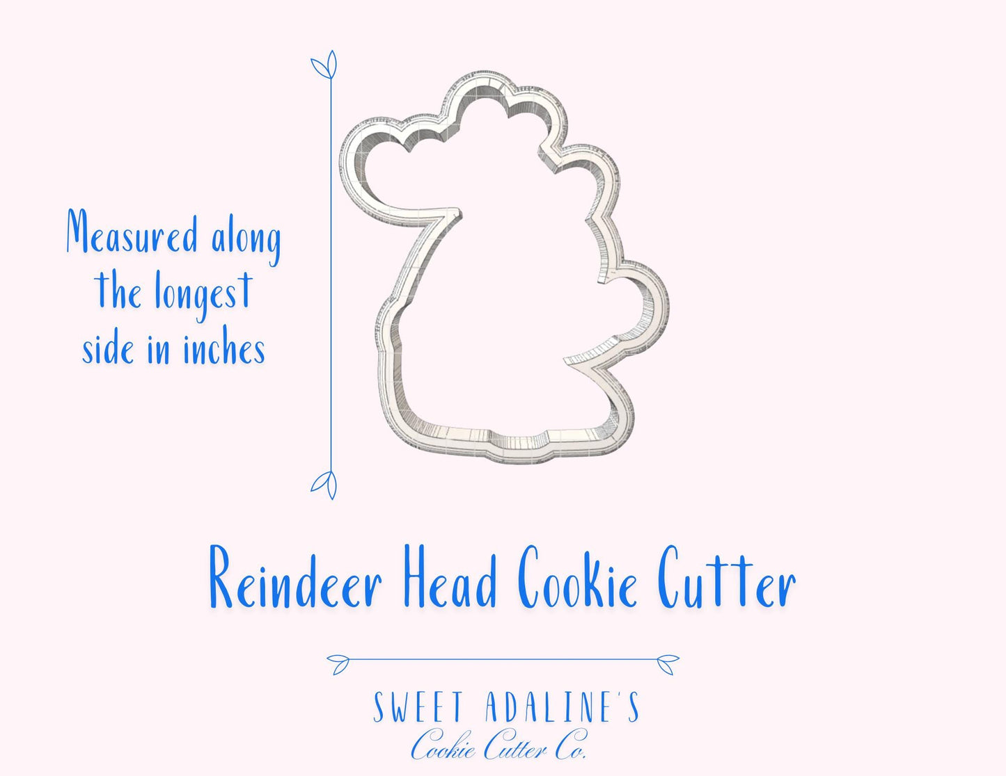 Reindeer Head Cookie Cutter – Rudolph Cookie Cutter – 3D Printed Christmas Cookie Cutter – Holiday Baking Tool – Sweet Adaline’s