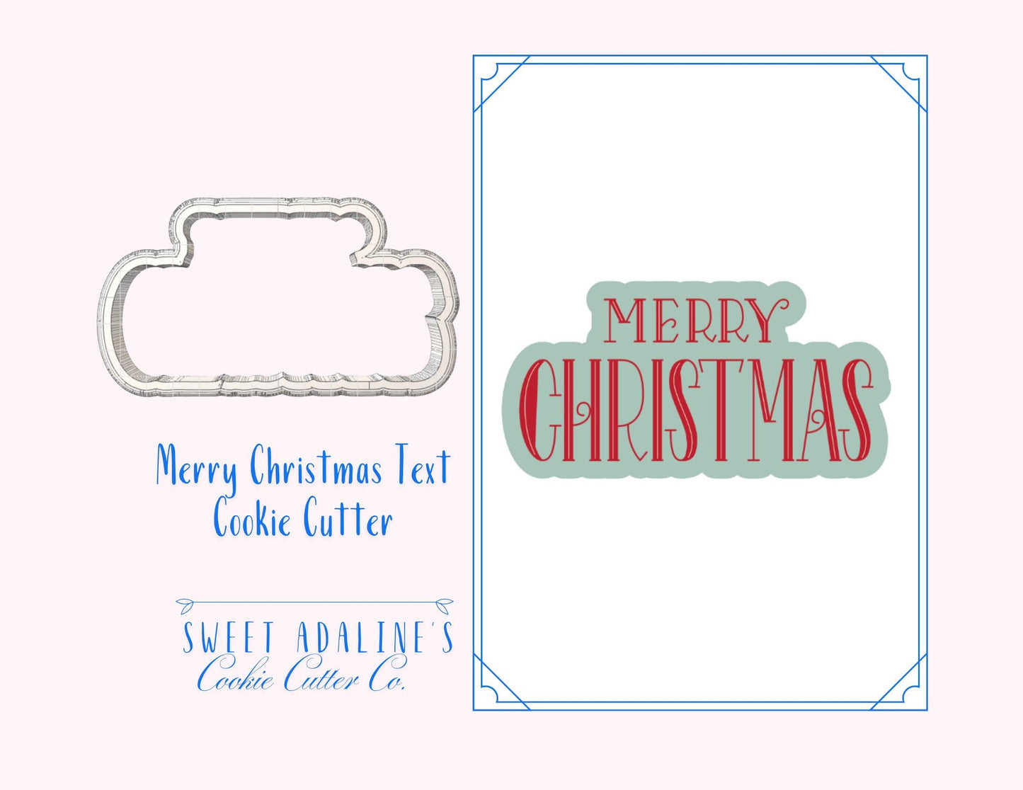 Merry Christmas Text Cookie Cutter – Holiday Word Cookie Cutter – 3D Printed Christmas Cookie Cutter – Festive Baking Tool – Sweet Adaline’s