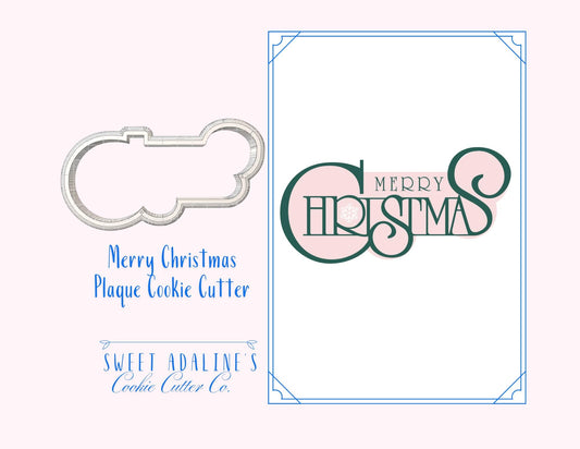 Merry Christmas Plaque Cookie Cutter – Elegant Christmas Text Cookie Cutter – Holiday Words and Phrase Cookie Cutter – Sweet Adaline’s