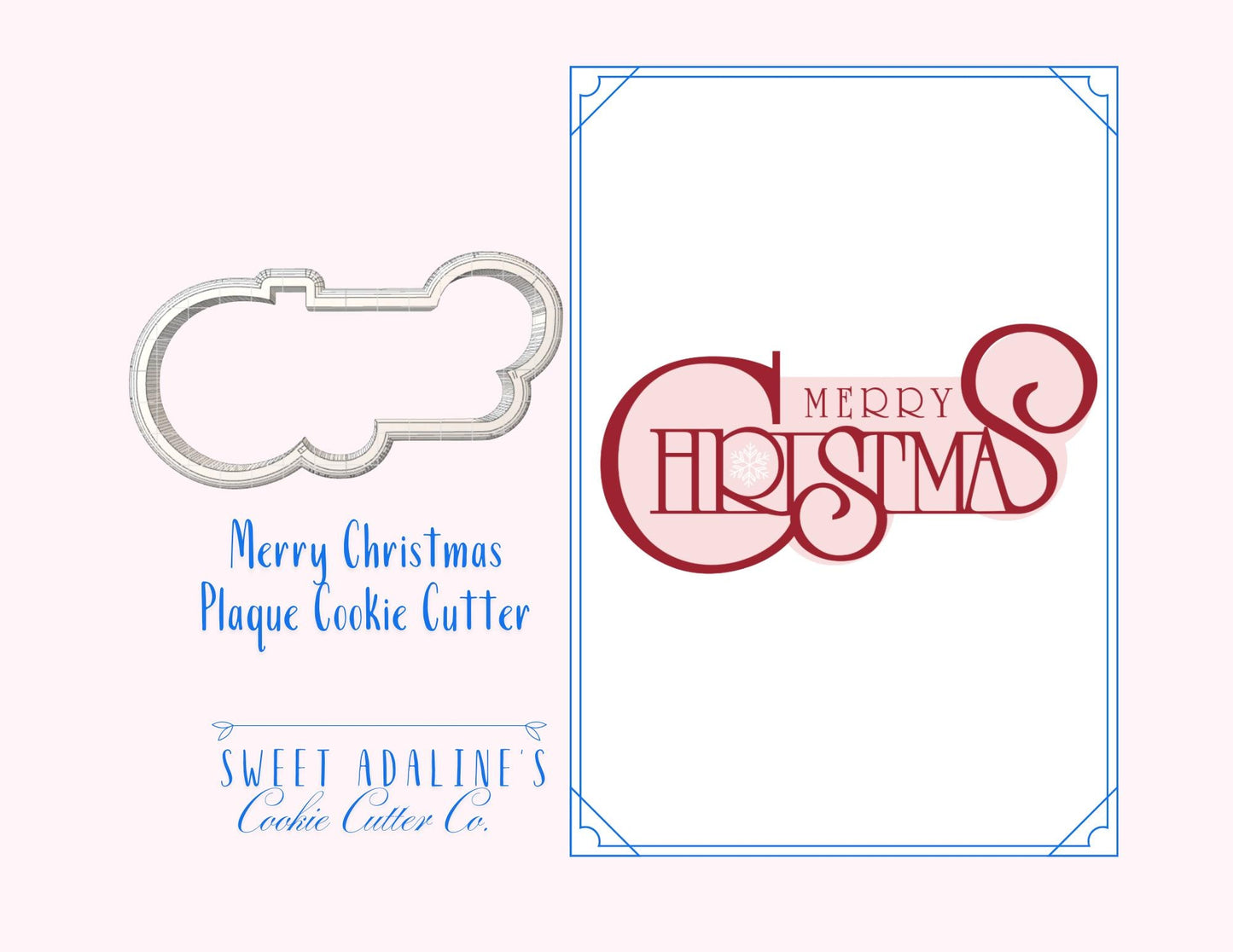 Merry Christmas Plaque Cookie Cutter – Elegant Christmas Text Cookie Cutter – Holiday Words and Phrase Cookie Cutter – Sweet Adaline’s
