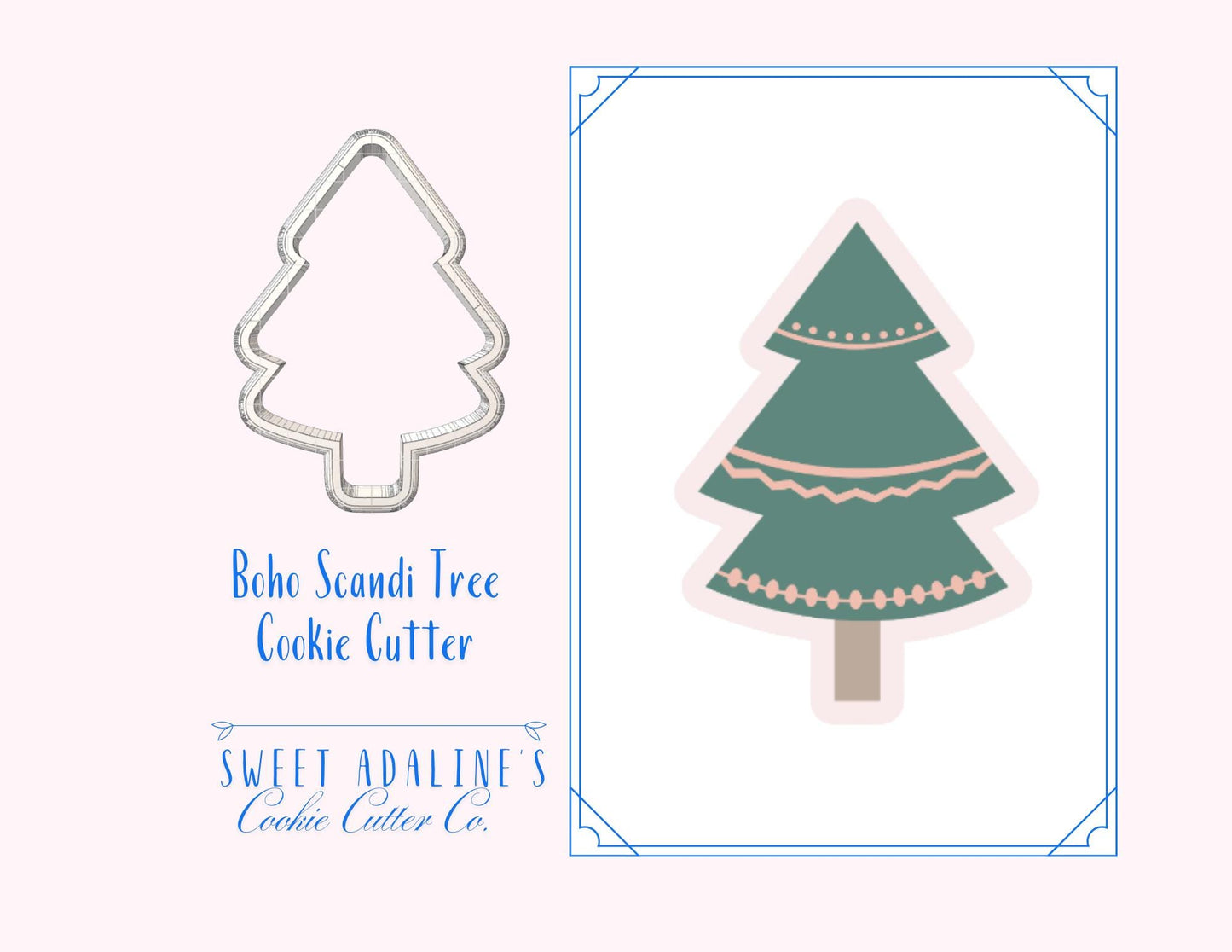 Boho Scandi Tree Cookie Cutter – Modern Scandinavian Christmas Tree Cookie Cutter – 3D Printed Boho Holiday Cookie Decorating Tool