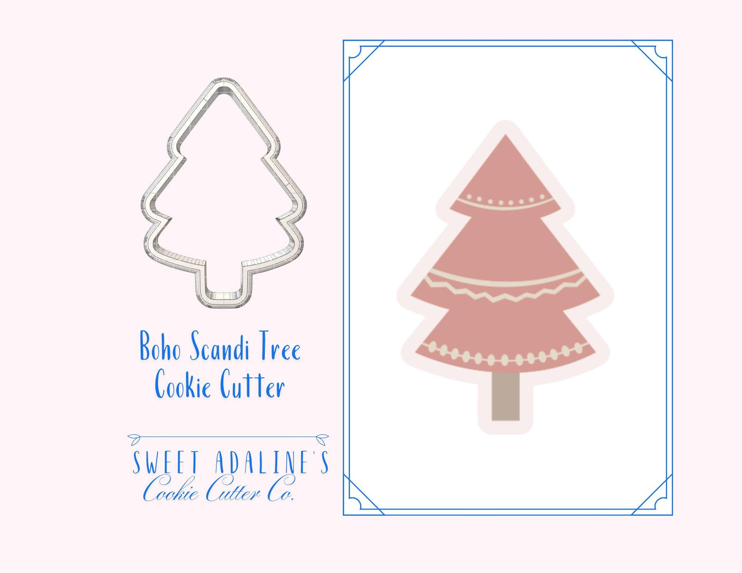 Boho Scandi Tree Cookie Cutter – Modern Scandinavian Christmas Tree Cookie Cutter – 3D Printed Boho Holiday Cookie Decorating Tool