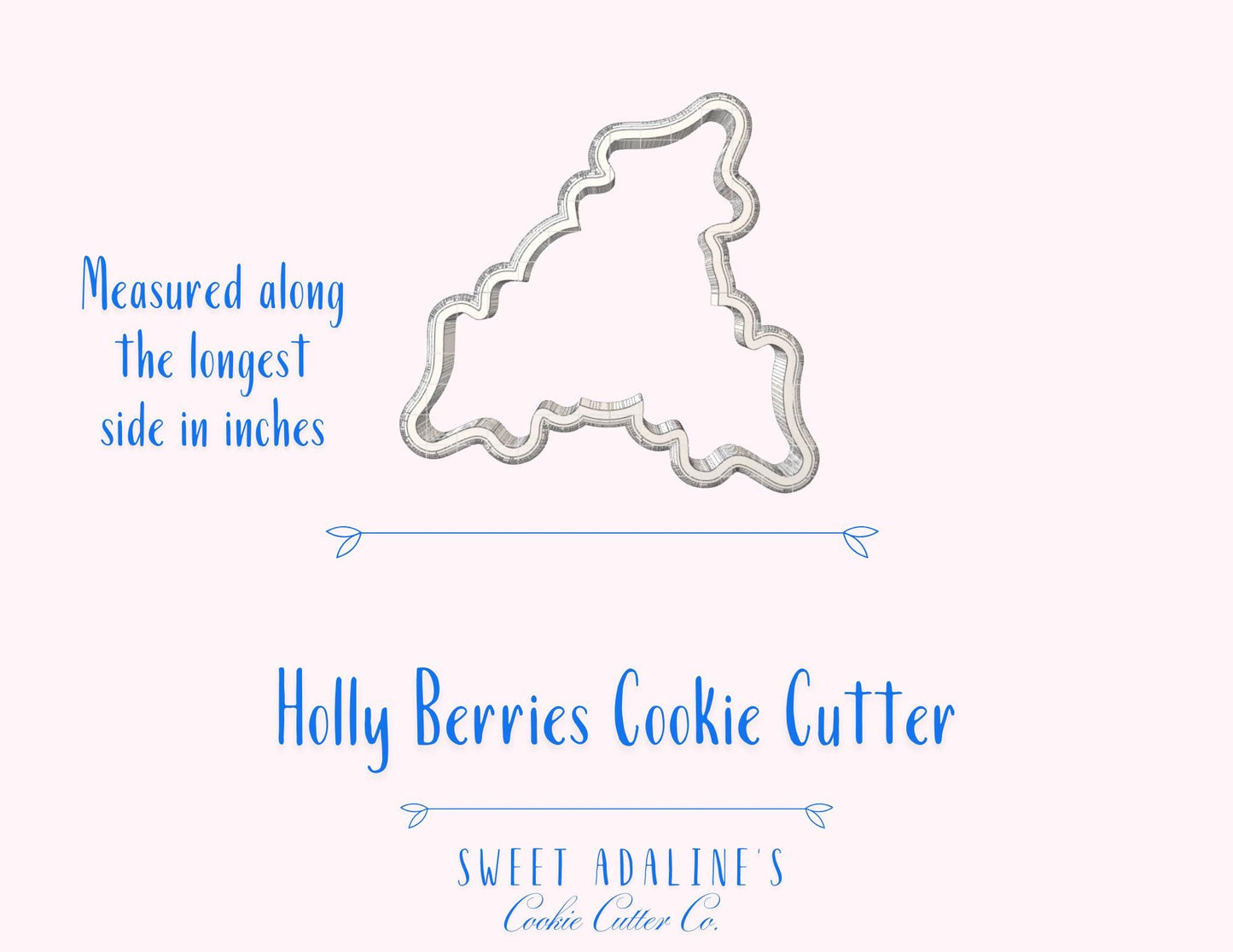 Holly Berries Cookie Cutter – Christmas Holly Leaf and Berries Cookie Cutter – 3D Printed Holiday Cookie Decorating Tool
