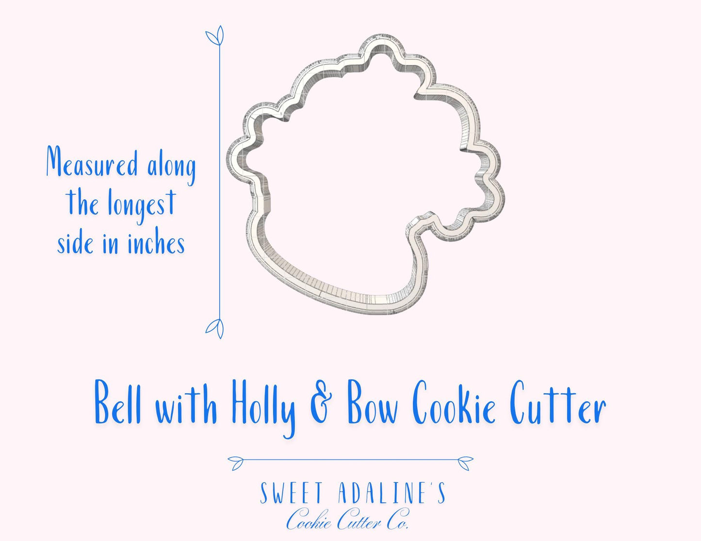 Bell with Holly & Bow Cookie Cutter – Christmas Bell Cookie Cutter – Holiday Cookie Cutter – 3D Printed Baking Tool – Sweet Adaline’s